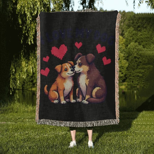 I Love My Dog Woven Blankets