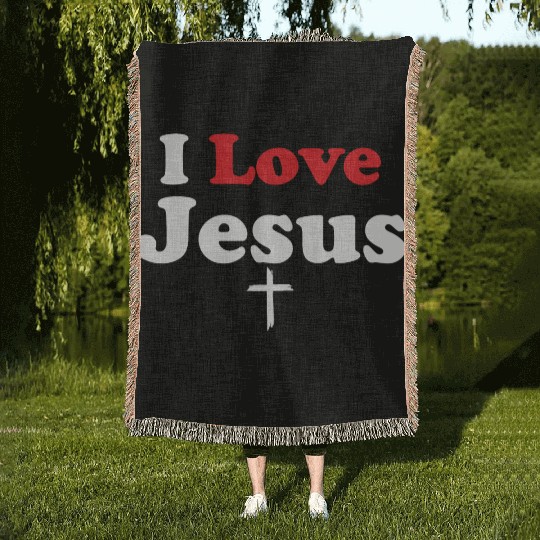 I Love Jesus Christian Christmas Woven Blankets