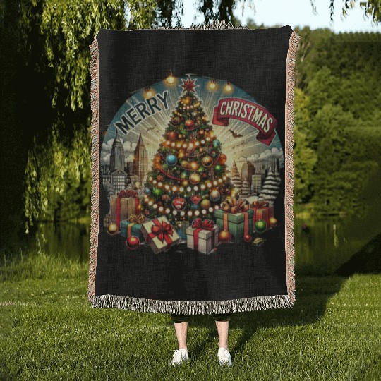 Classic Christmas Tree Design - Christmas Gifts Woven Blankets