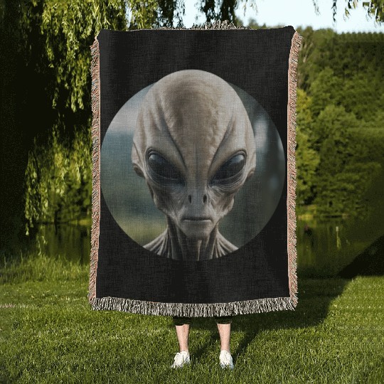 Grey Alien Woven Blankets