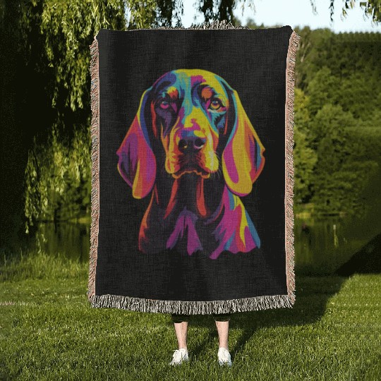 Watercolor Colorful Black And Tan Coonhound Woven Blankets