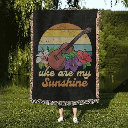 Uke Are My Sunshine Retro Vibes Hibiscus Woven Blankets