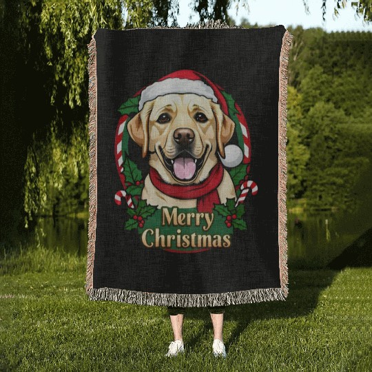 Festive Labrador Christmas Design Woven Blankets