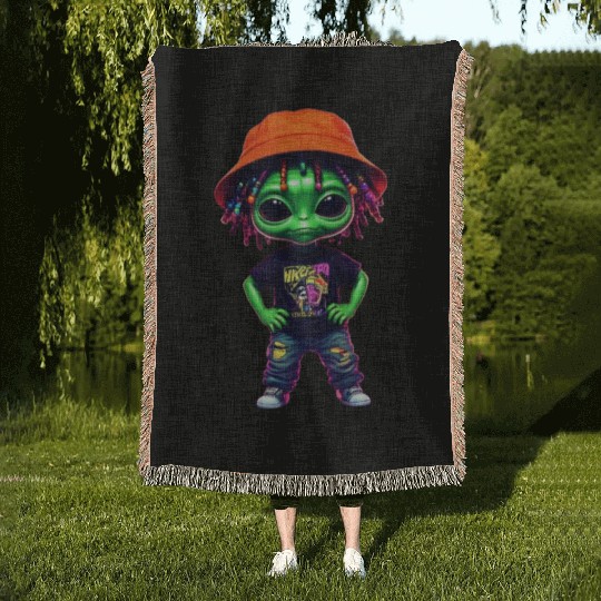 Alien green Woven Blankets