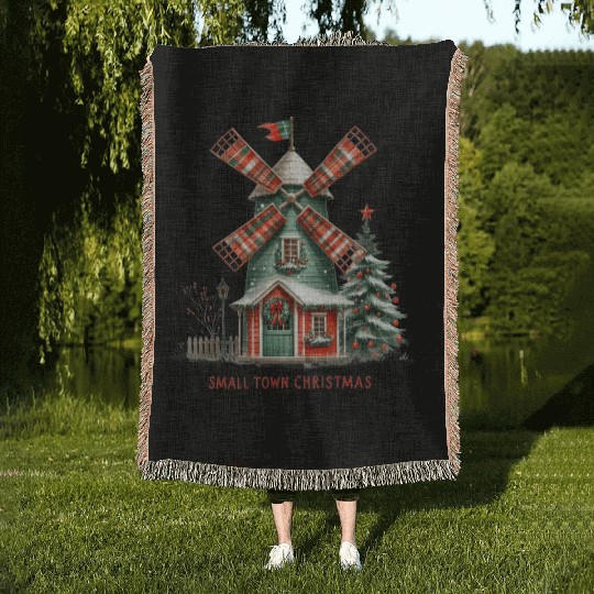 Small Town Christmas Plaid Windmill Woven Blankets
