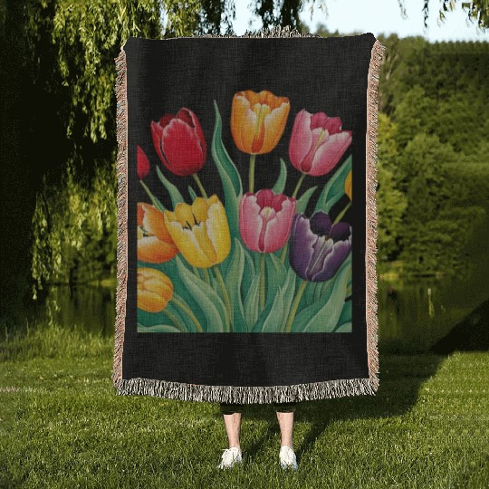 Flowerful Tulips T shirrt Woven Blankets