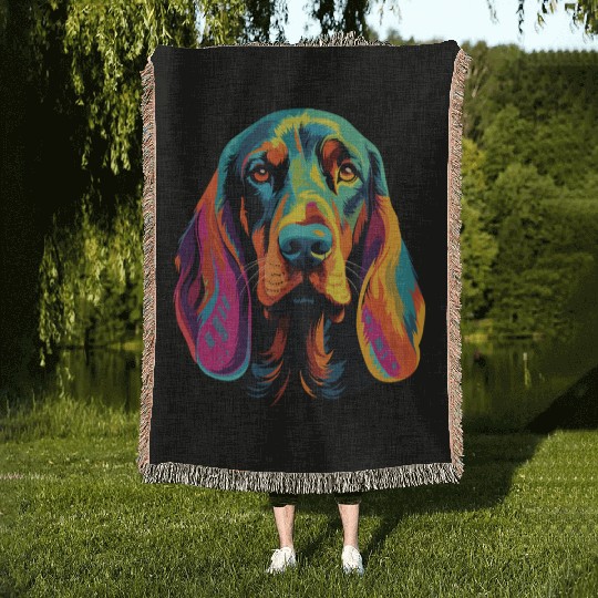 Watercolor Colorful Black And Tan Coonhound Woven Blankets