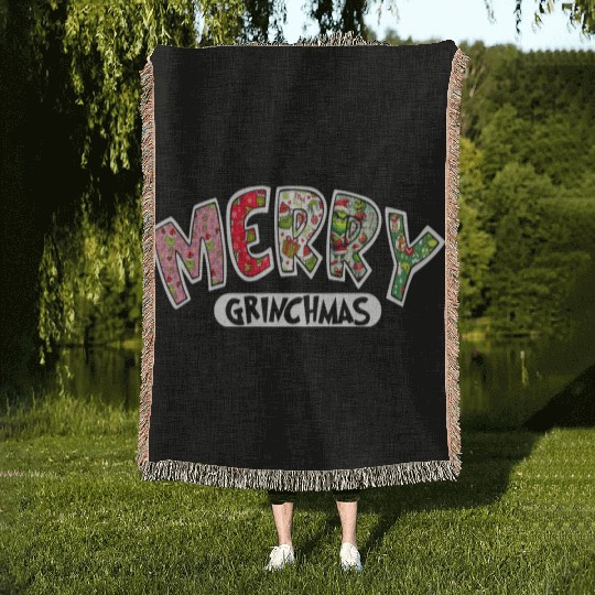 Merry Grin Happy Christmas Woven Blankets
