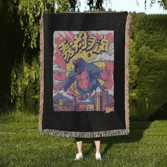 Kaiju Gorilla – Neon City Rampage Woven Blankets