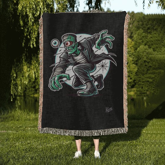 The Green One-Eyed Cyclops Monster Woven Blankets