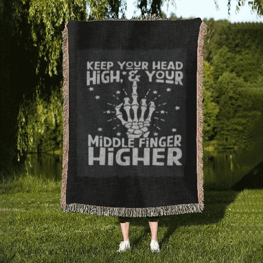 Middle Finger Higher Woven Blankets