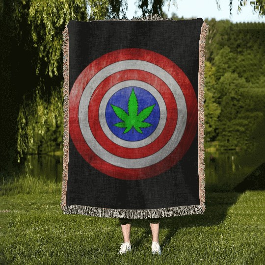 Captain Cannabis Shield Red White Blue and Green Woven Blankets
