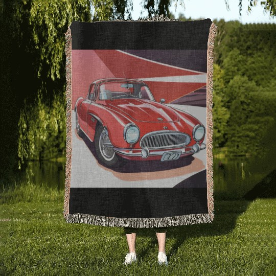 Vintage Red Sports Car Woven Blankets