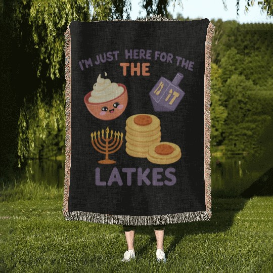 I'm Just Here for the Latkes Fun Hanukkah Vibes Woven Blankets