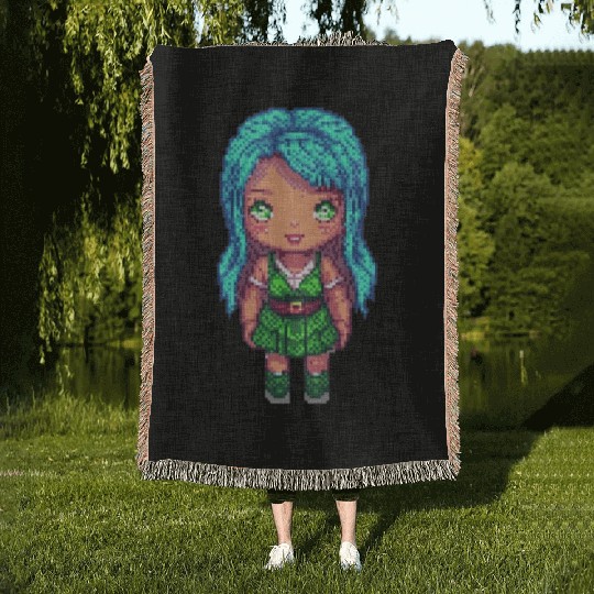 Mystic Emerald Sprite - Pixel Art Design Woven Blankets