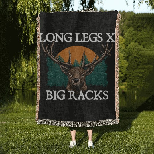 Long Legs x Big Racks Deer Hunting Elk Hunter Woven Blankets