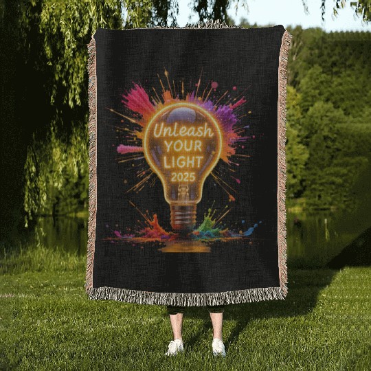 A large starburst glowing in neon light with 2025 Woven Blankets