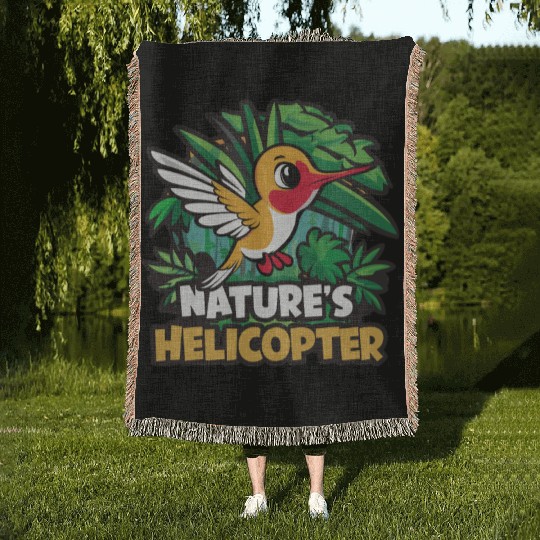 Hummingbird Humor Nature's Helicopter Tropical Woven Blankets
