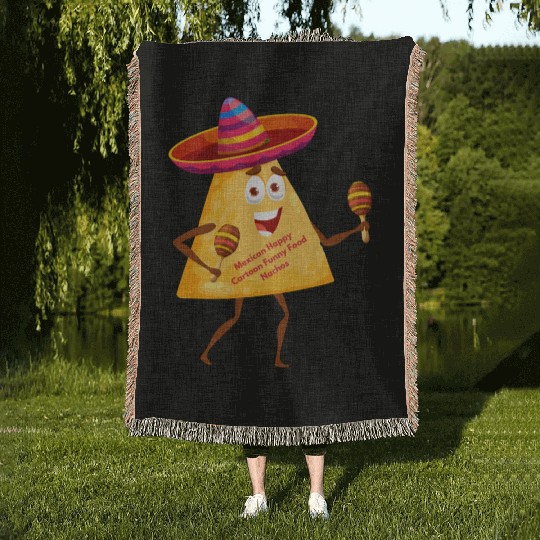 Mexican Happy Cartoon Funny Food Nachos Character Woven Blankets