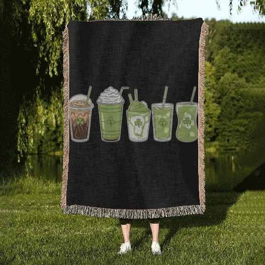 Coffee Latte Green Cute Irish St Patrick's Day Woven Blankets