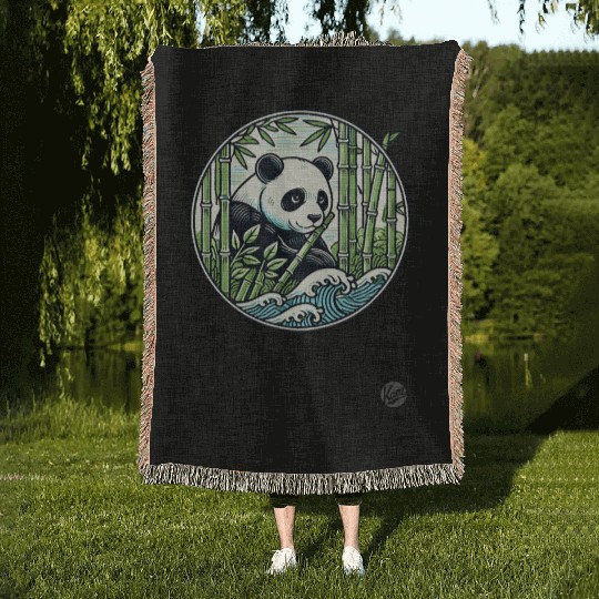 Panda in Bamboo Forest Woven Blankets