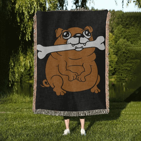 Pug Dog Bone Mouth Hunger Delicious Happy Cool Fun Woven Blankets