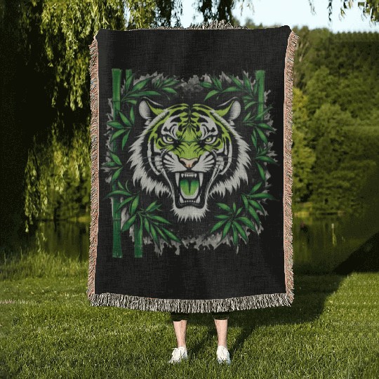 Roaring Bamboo Tiger Woven Blankets