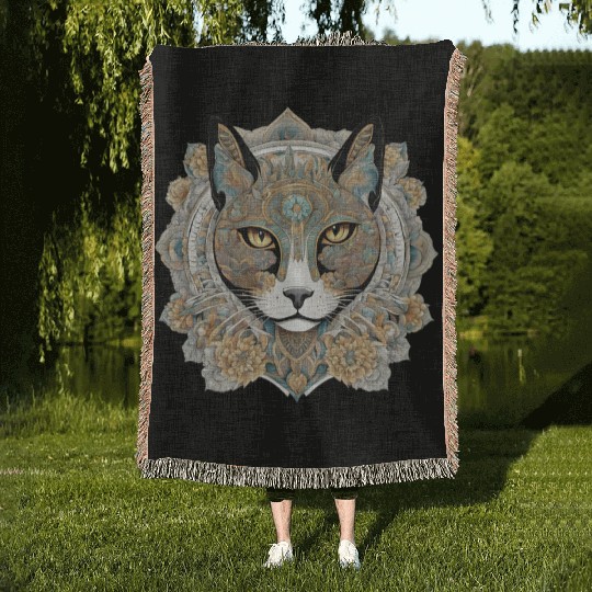 Pharaonic Pastel Cat Heart Art Woven Blankets