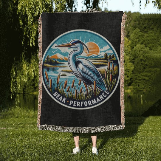 Great Blue Heron Beak Performance Retro Woven Blankets