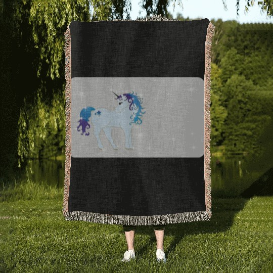 Fantasy unicorn - grey blue- design for kids Woven Blankets