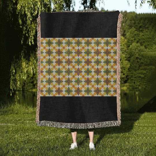 A colorful mixture of yellow green brown orange Woven Blankets