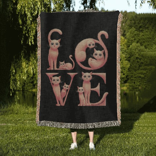 Love Cat peach Woven Blankets