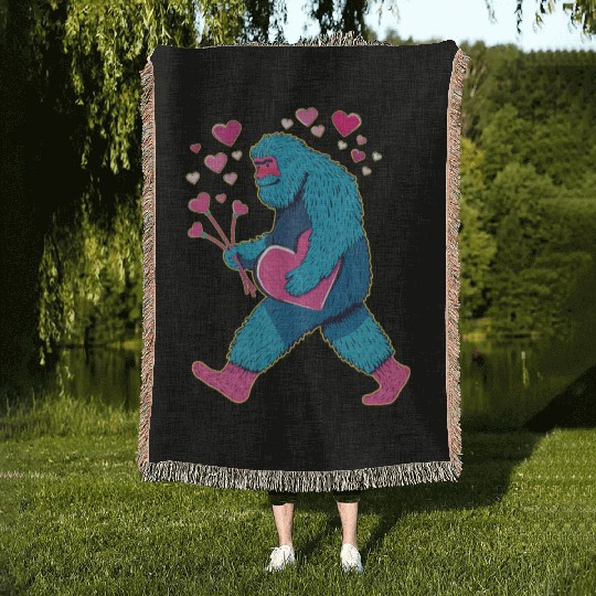 Bigfoot Heart Valentine's Day Boys Girls Kids Lov Woven Blankets