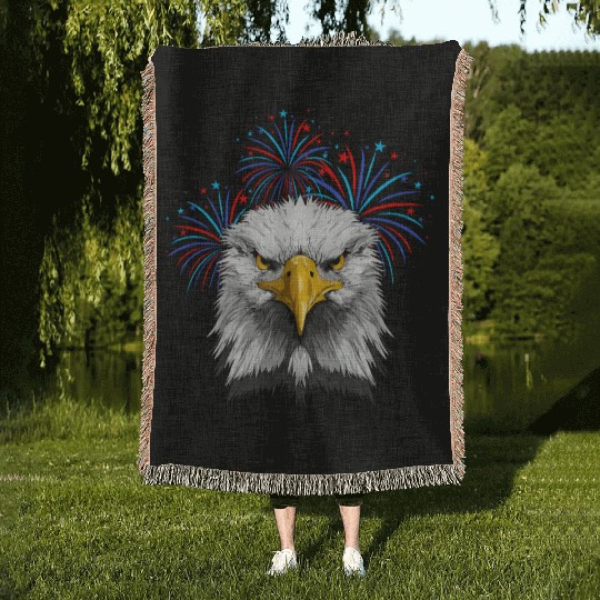 American Flag Patriotic Eagle 4th of July Woven Blankets