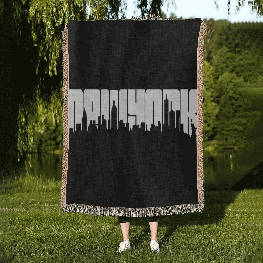 New York Skyline Typography Woven Blankets