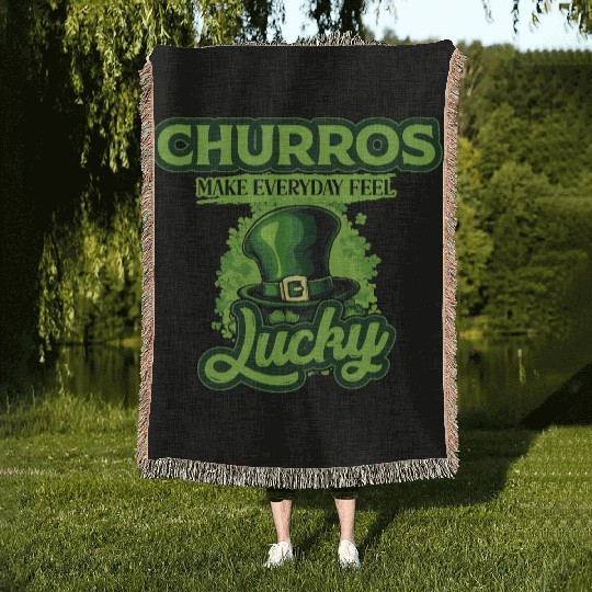 Churros Make Everyday Feel Lucky St Patricks Day Woven Blankets