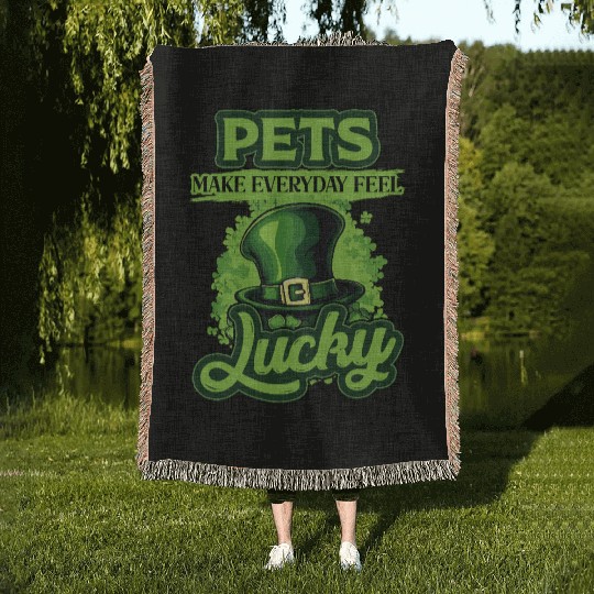 St Patricks Day Pets Make Everyday Feel Lucky Woven Blankets