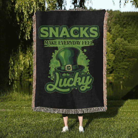 Snacks Make Everyday Feel Lucky St Patricks Day Woven Blankets