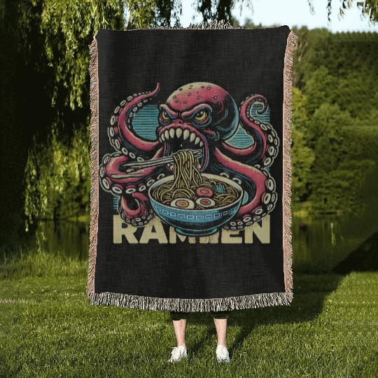 monster octopus eat ramen lover Woven Blankets