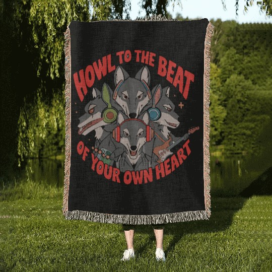 Howl to the Beat of Your Own Heart Wolves Indie Woven Blankets