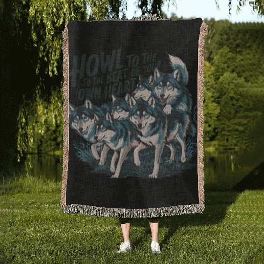 Howl to the Beat of Your Own Heart Wolves Indie Woven Blankets