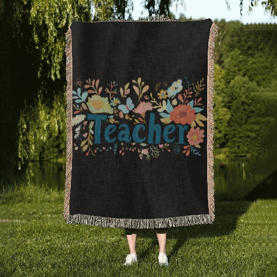 Floral Teacher Wall Art, Teacher Appreciation Woven Blankets