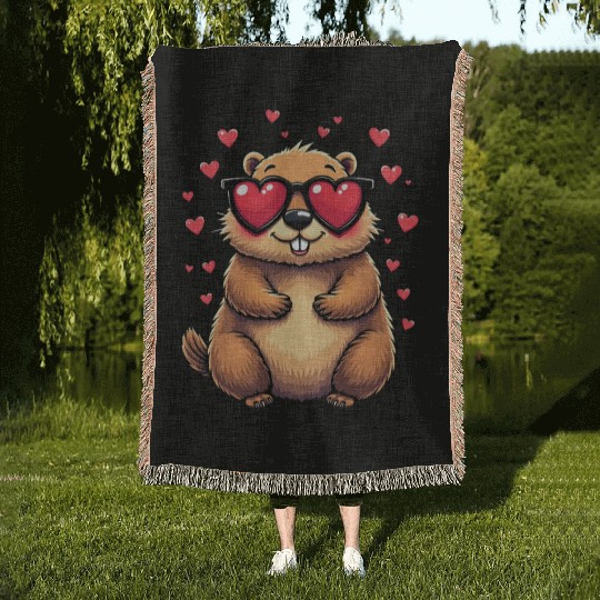Groundhog Valentines day Animal Lovers Woven Blankets