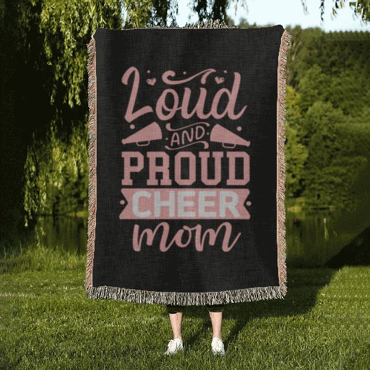 Loud And Proud Cheer Mom Heart Cheerleader Sports Woven Blankets