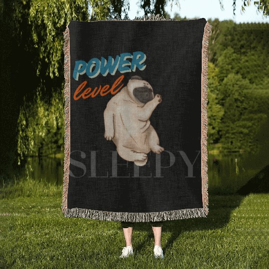 Sleepy Pug Dog black prints Woven Blankets