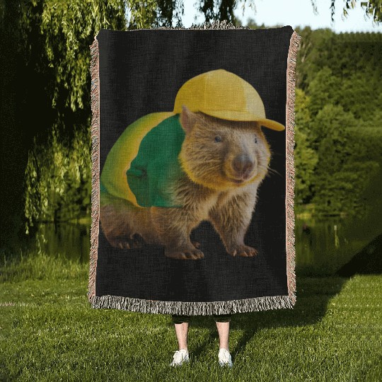 Green and Gold Wombat 2 Woven Blankets