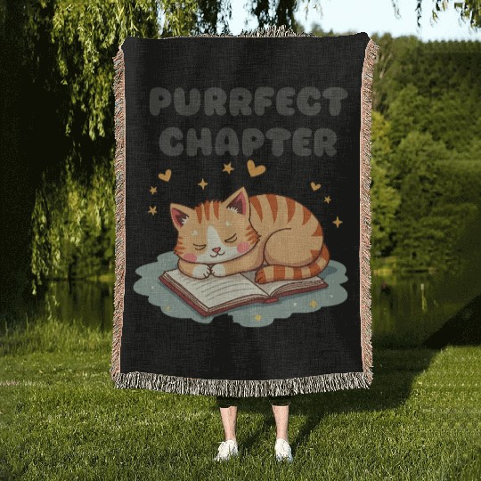 Purrfect Chapter - Cat and Book Lover Design Woven Blankets