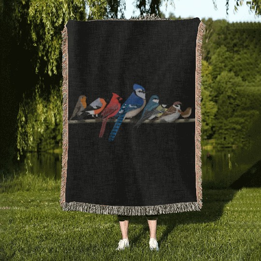 Garden Birds Blue Jay Cardinal Bullfinch Birding Woven Blankets