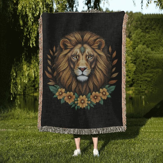 Royal Floral Lion Design Woven Blankets