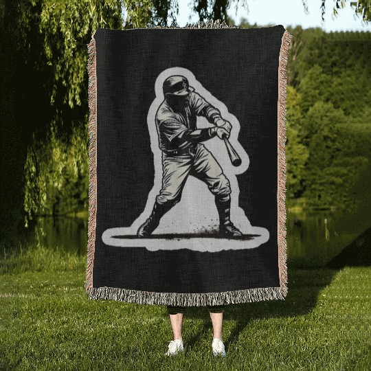 Baseball Player Black And White Woven Blankets
